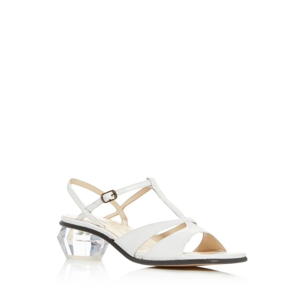 MARC JACOBS Womens White The Gem Toe Sculpted Heel Leather Slingback Sandal 36